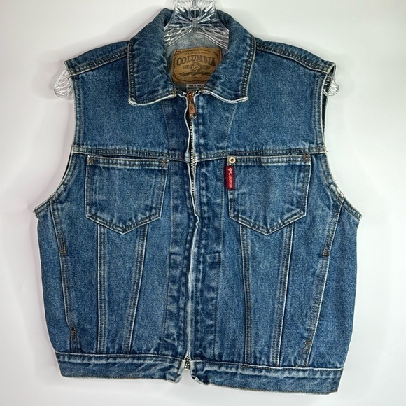 Vintage Columbia Denim Zip Up Vest Size Large Women's 90s - Picture 1 of 6